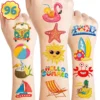 GENERIC Summer Temporary Tattoos Beach Theme Birthday Party Decorations Favors Supplies Pool Theme Cute Stickers 8 Sheets 96 PCS Tattoos For Kids Girls Boys Decor Class School Luau Carnival Christmas