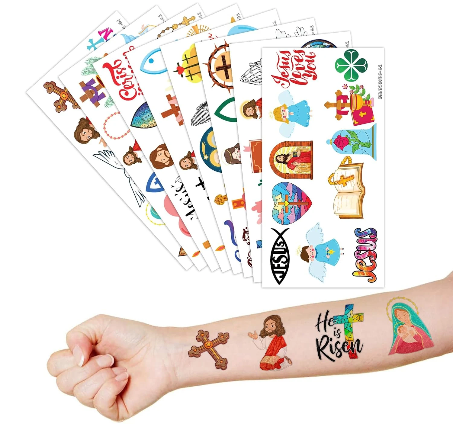 Religious Temporary Tattoos - 81 PCS Jesus Christian Bible Cross Christmas Themed Stickers For Kids Birthday Party Supplies Decorations Favors And Prizes - Cute Gifts For Boys And Girls Ideal School 8 Religious Temporary Tattoos - 81 PCS Jesus Christian Bible Cross Christmas Themed Stickers For Kids Birthday Party Supplies Decorations Favors And Prizes - Cute Gifts For Boys And Girls Ideal School - Image 6