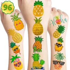 GENERIC Pineapple Temporary Tattoos Gold Pineapple Birthday Party Decorations Supplies Favors Summer Theme Cute Stickers 8 Sheets 96 PCS Gifts For Kids Girls Boys Decor Class School Luau Carnival Christmas