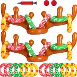 MGparty Christmas Inflatable Reindeer Antler Toss Game For Xmas Kids Teens Party Favors Supplies Outdoor Indoor Ring Toss Game