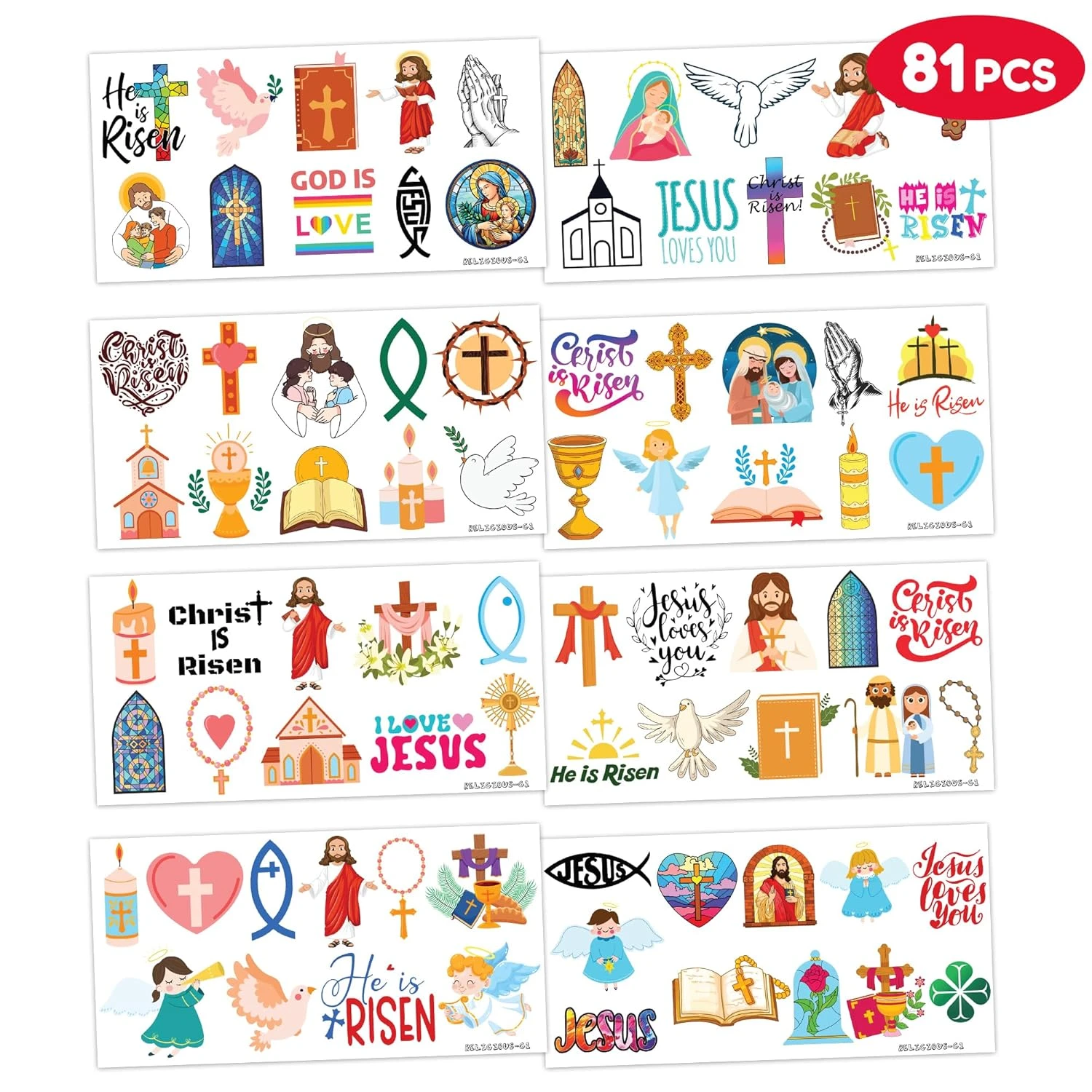 Religious Temporary Tattoos - 81 PCS Jesus Christian Bible Cross Christmas Themed Stickers For Kids Birthday Party Supplies Decorations Favors And Prizes - Cute Gifts For Boys And Girls Ideal School 5 Religious Temporary Tattoos - 81 PCS Jesus Christian Bible Cross Christmas Themed Stickers For Kids Birthday Party Supplies Decorations Favors And Prizes - Cute Gifts For Boys And Girls Ideal School - Image 3