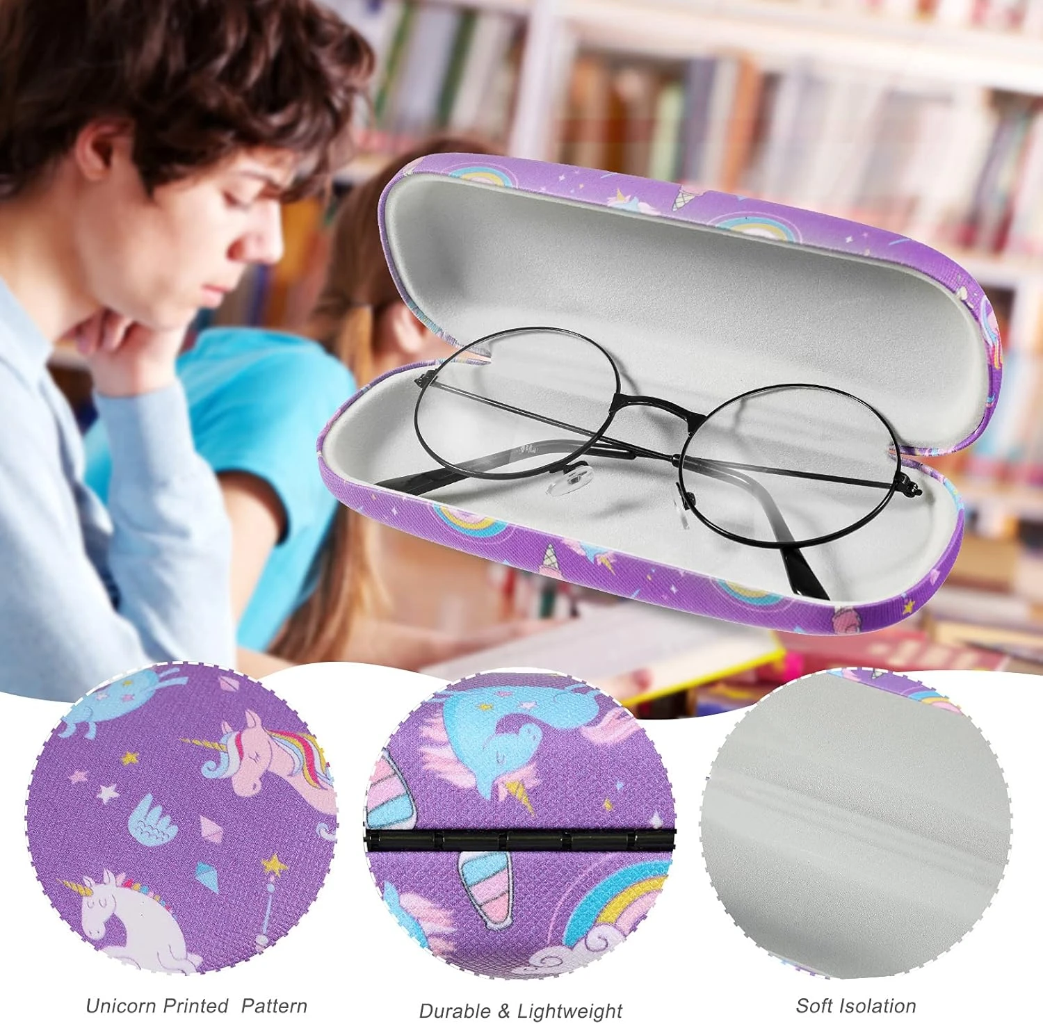 2 Pieces Eyeglasses Case Unicorn Hard Shell Glasses Cases Sunglasses Case Holder Protective Case Christmas Present For Glasses Sunglasses Women Men, With Eyeglass Cleaning Cloth 4 2 Pieces Eyeglasses Case Unicorn Hard Shell Glasses Cases Sunglasses Case Holder Protective Case Christmas Present For Glasses Sunglasses Women Men, With Eyeglass Cleaning Cloth - Image 2