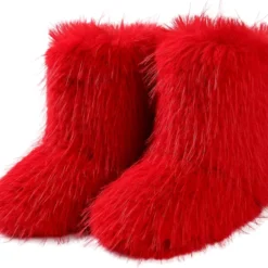 Waiirek Furry Boots For Women Fuzzy Fluffy Snow Boot Faux Fur Colorful With Round Toe Water Resistant Flat Shoes Rubber Sole For Girls Outdoor Christmas Fashion Party Gifts