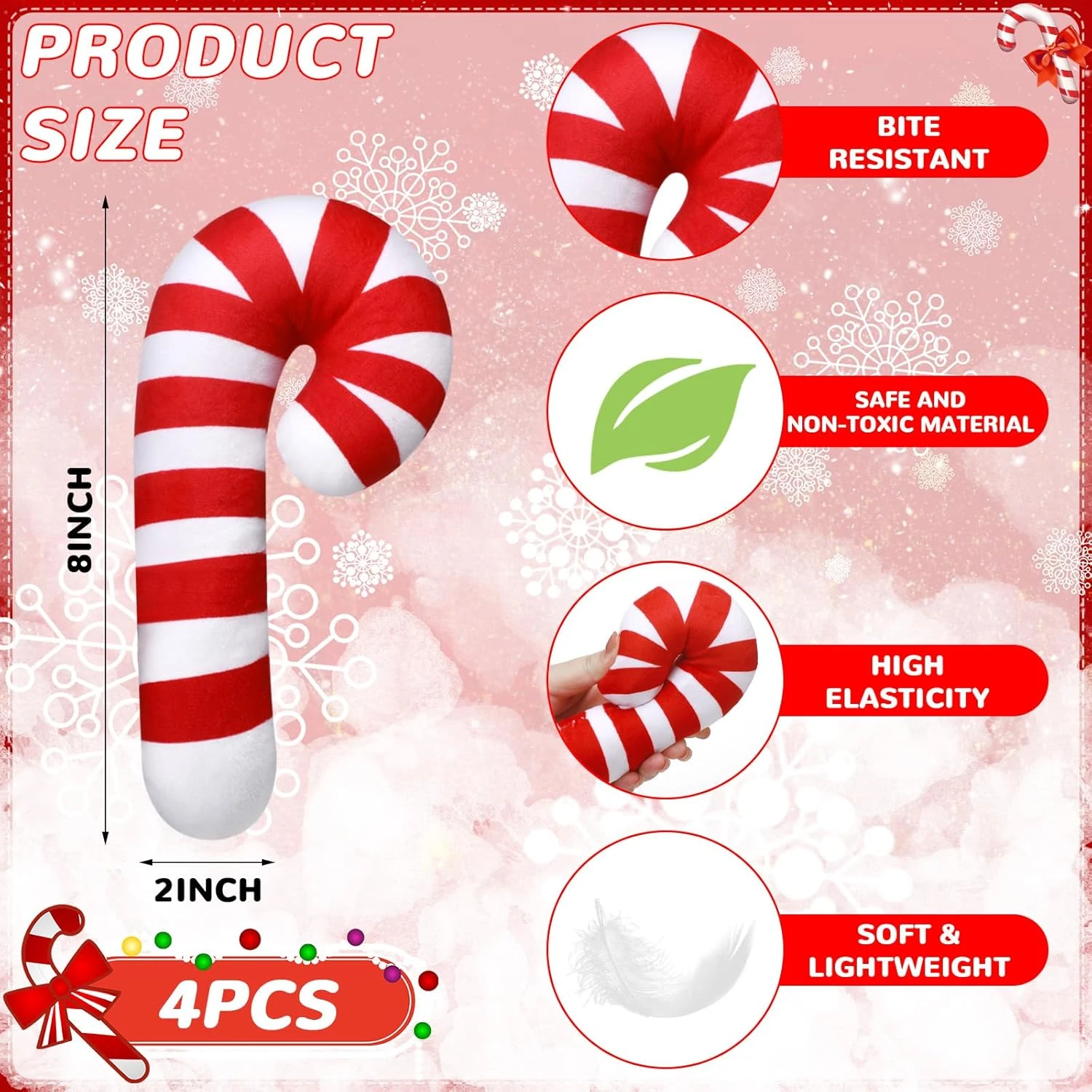 Jenaai 4 Pcs Christmas Catnip Cat Toys, Candy Cane Cat Chew Toy Bite Resistant Catnip Toys For Cats, Catnip Filled Cat Soft Interactive Teething Toy Durable Cat Pillow Gift For Indoor Cat, Kittens 4 Jenaai 4 Pcs Christmas Catnip Cat Toys, Candy Cane Cat Chew Toy Bite Resistant Catnip Toys For Cats, Catnip Filled Cat Soft Interactive Teething Toy Durable Cat Pillow Gift For Indoor Cat, Kittens - Image 2