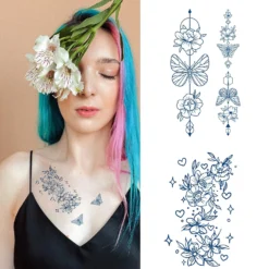 CUTELIILI Semi Permanent Tattoos For Women Girls,Temporary Tattoo Flowers Waterproof & Long-Lasting 1-2 Weeks, Dark Blue Realistic Fake Tattoos Christmas Gift -Xmas Mart Sales 814hSugQ nS. SL1500