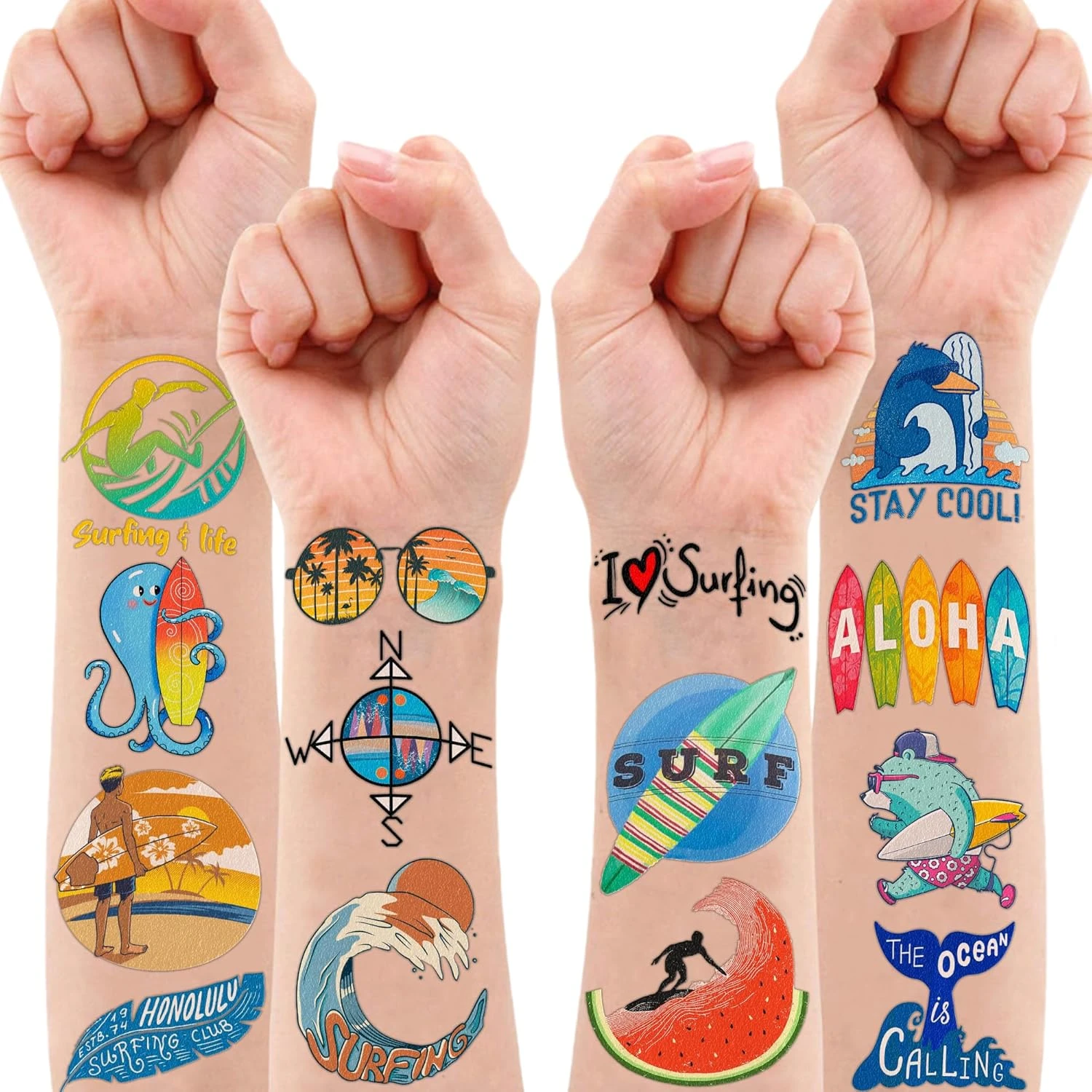 GENERIC Summer Surf Surfing Temporary Tattoos Theme Birthday Party Decorations Supplies Favors Decor Cute 96 PCS Tattoo Stickers Beach Gifts For Kids Girls Boys Class School Prizes Rewards Carnival Christmas 4 GENERIC Summer Surf Surfing Temporary Tattoos Theme Birthday Party Decorations Supplies Favors Decor Cute 96 PCS Tattoo Stickers Beach Gifts For Kids Girls Boys Class School Prizes Rewards Carnival Christmas - Image 2