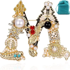 Pearl Initial Letter Brooch Pin, Crystal Rhinestone Enamel Colorful Alphabet Breastpin For Women Girls Christmas Gifts, Bag Clothes Sweater Jewelry