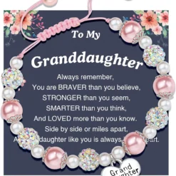 UNGENT THEM Pink Pearl And Rhinestone Bracelet For Girls Granddaughter Daughter Niece Big Sister Birthday Christmas Easter Gifts