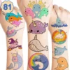 GENERIC 8 Sheet (81Pcs) Narwhal Themed Birthday Party Supplies Decorations Whale Unicorn Temporary Stickers Party Favors Animal Cute Kids Girls Boys Gifts Classroom School Prizes Christmas