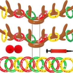 Dokeawo Christmas Games Inflatable Reindeer Antler Ring Toss Game Christmas Ring Toss Games Kids Christmas Party Supplies Funny For Kids&Adults