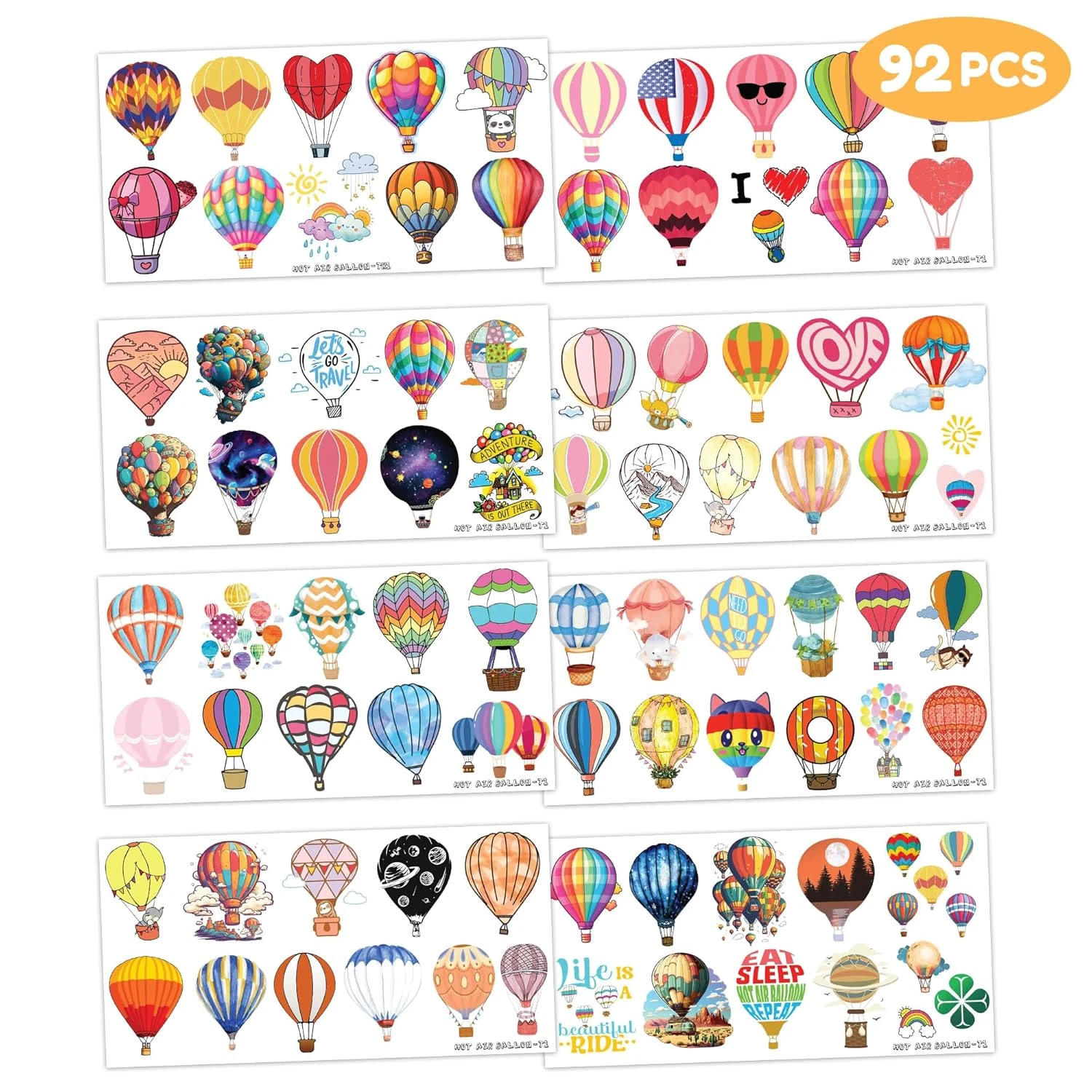 Hot Air Balloon Temporary Tattoos Stickers - 8 Sheets (92PCS) - Cute Designs For Kids - Birthday Party Decorations, Party Favors, Classroom Prizes, And Themed Christmas Gifts Ideals 5 Hot Air Balloon Temporary Tattoos Stickers - 8 Sheets (92PCS) - Cute Designs For Kids - Birthday Party Decorations, Party Favors, Classroom Prizes, And Themed Christmas Gifts Ideals - Image 3