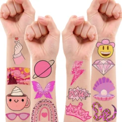 GENERIC 96PCS Preppy Pastel Pink Face Temporary Tattoos Birthday Party Decorations Supplies Favors Decor Cute Tattoo Stickers Gifts For Kids Girls Boys Class School Prizes Rewards Carnival Christmas -Xmas Mart Sales 819WqW0pTdL. SL1500