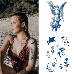 CUTELIILI Semi Permanent Tattoos For Women Girls,Temporary Tattoo Flowers Waterproof & Long-Lasting 1-2 Weeks, Dark Blue Realistic Fake Tattoos Christmas Gift -Xmas Mart Sales 819ZMtS2zeS. SL1500