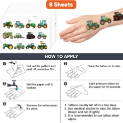 GENERIC 8 Sheet (96Pcs) Tractor Temporary Tattoos For Kids Themed Birthday Party Supplies Decorations Party Favors Super Cute Tattooos Sticker Gift For Boy Girls Prizes Christmas -Xmas Mart Sales 81A32oKkZGL. AC SL1500