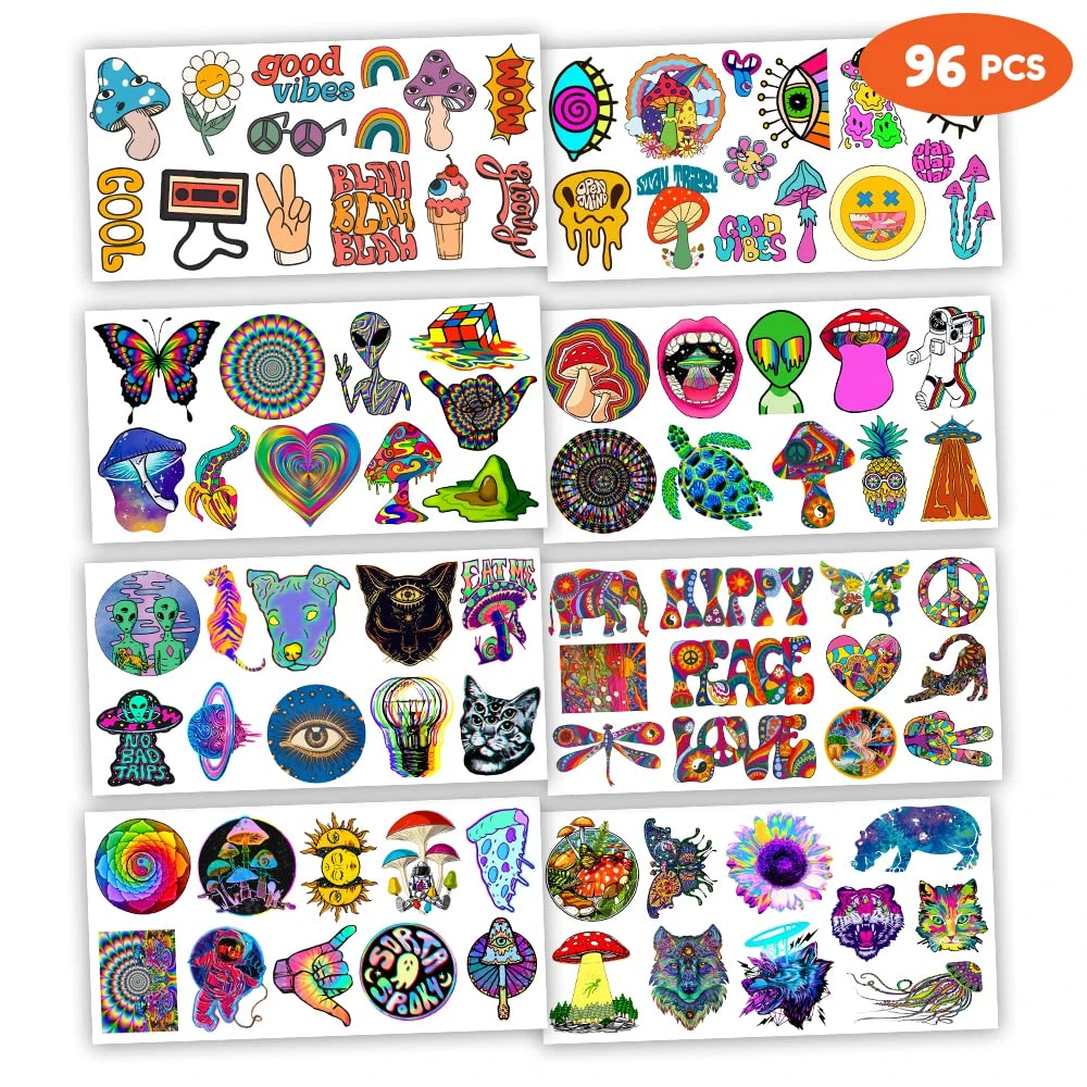 GENERIC Trippy Psychedelic Holographic Stickers Tattoos Temporary Tattoo Birthday Party Decorations Decor Supplies Favors 8 Sheets 96 PCS Gifts For Adults Kids Boys Girls Classroom Rewards Prizes Christmas 5 GENERIC Trippy Psychedelic Holographic Stickers Tattoos Temporary Tattoo Birthday Party Decorations Decor Supplies Favors 8 Sheets 96 PCS Gifts For Adults Kids Boys Girls Classroom Rewards Prizes Christmas - Image 3