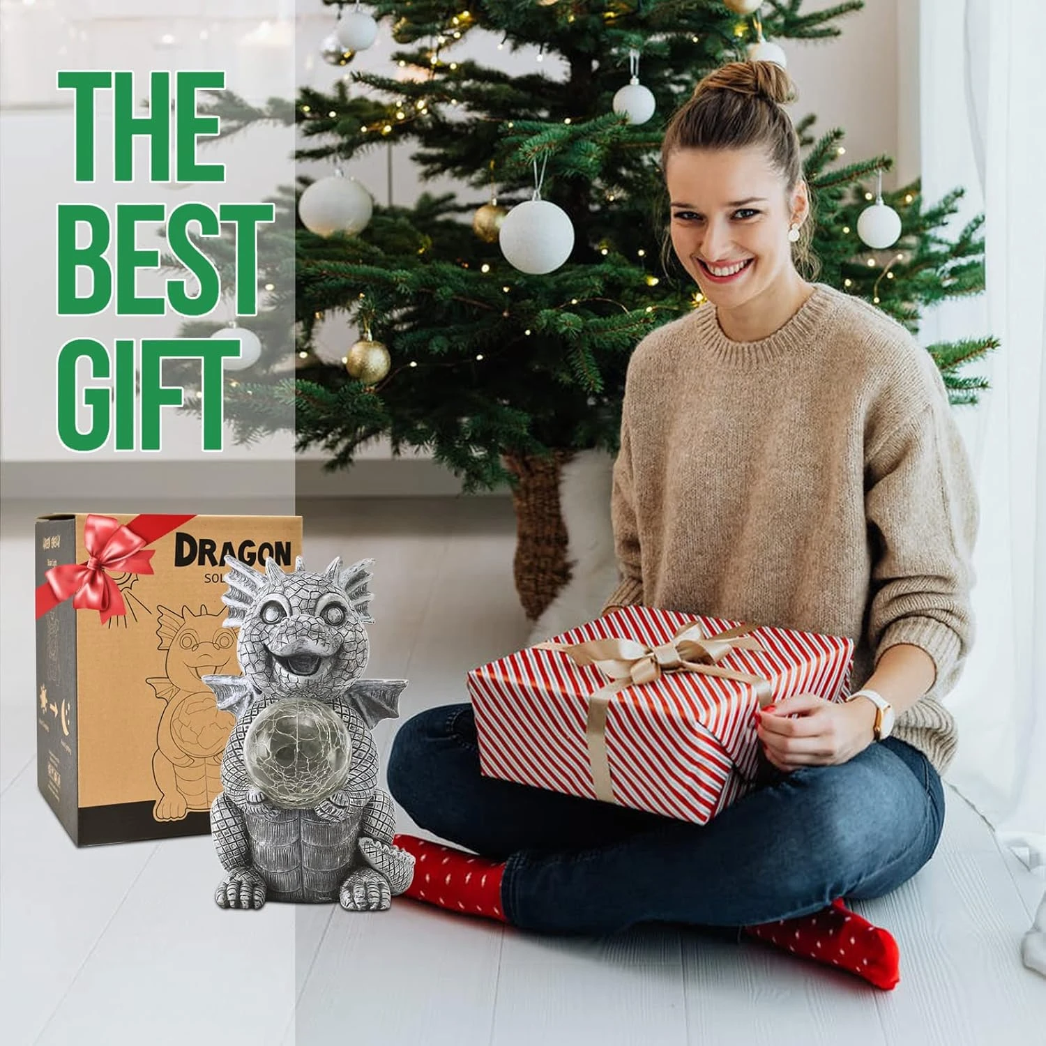 Qeeman Garden Dragon Statue Solar Powered Led Lights- Adorable Dragon Decoration With Gazing Ball For Garden Yard, Lawn- Gifts For Women Christmas/Mother’s Day 8 Qeeman Garden Dragon Statue Solar Powered Led Lights- Adorable Dragon Decoration With Gazing Ball For Garden Yard, Lawn- Gifts For Women Christmas/Mother’s Day - Image 6