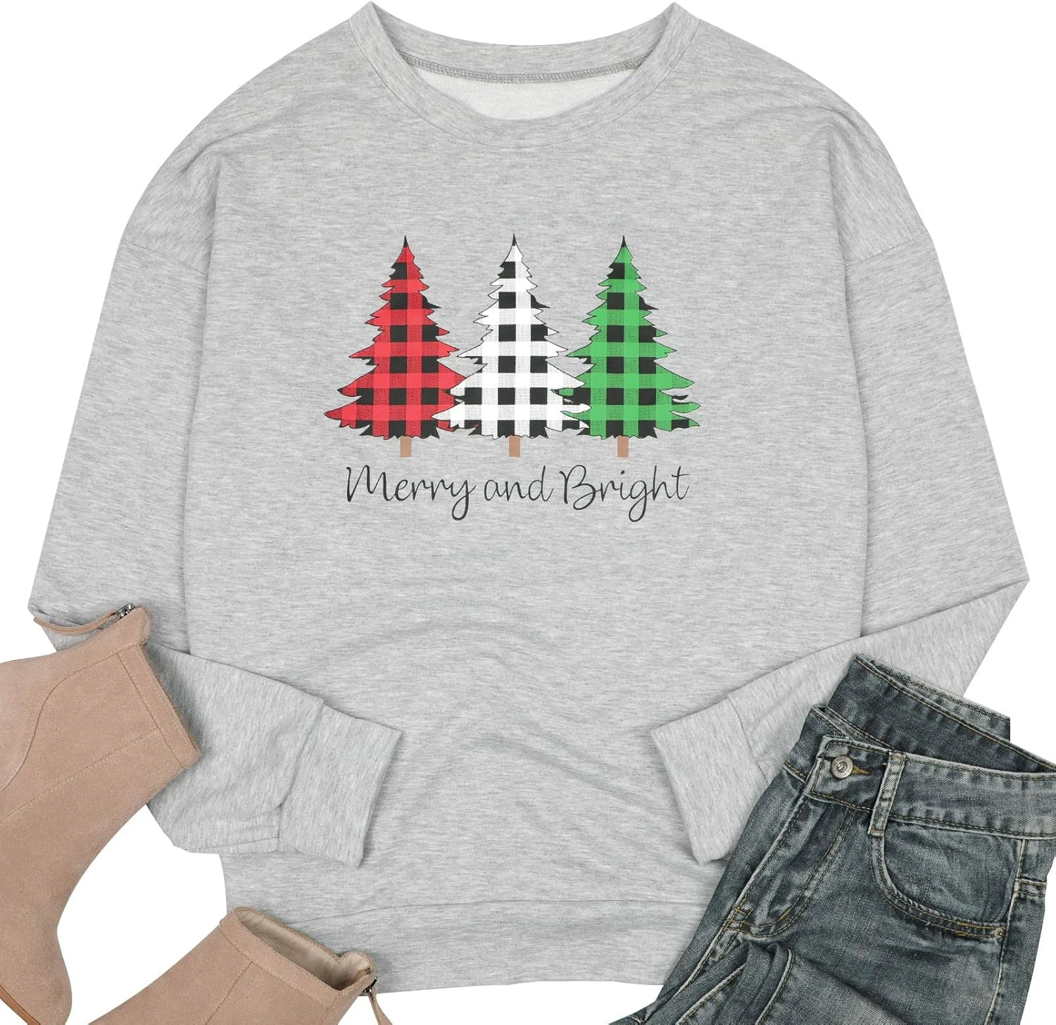 Merry And Bright Shirt Women Funny Leopard Printed Plaid Christmas Trees Long Sleeve Sweatshirts Xmas Graphic Tees 4 Merry And Bright Shirt Women Funny Leopard Printed Plaid Christmas Trees Long Sleeve Sweatshirts Xmas Graphic Tees - Image 2