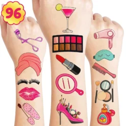 GENERIC 96 PCS Spa Makeup Temporary Tattoo Stickers Theme Birthday Party Decorations Supplies Favors Decor Cute Beauty Cosmetic Nail Tattoos Sticker Gifts For Kids Girls Women School Prizes Carnival Christmas