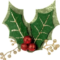 DEMDACO Holly Berry Red, Green, And Gold Tone Glittered 5 Inch Polyester Christmas Lapel Pin -Xmas Mart Sales 81DGbIptoHL. AC UL1500