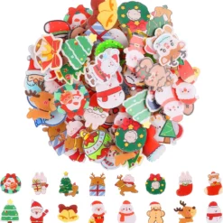 65PCS Christmas Acrylic Brooch Pins, Lorvain Cute Aesthetic Badges Pin Kawaii Xmas Backpack Pins Bear Santa Christmas Tree Elk Cartoon Brooch Pin For Women Girls Backpacks Bags Jackets Hoodies Hats
