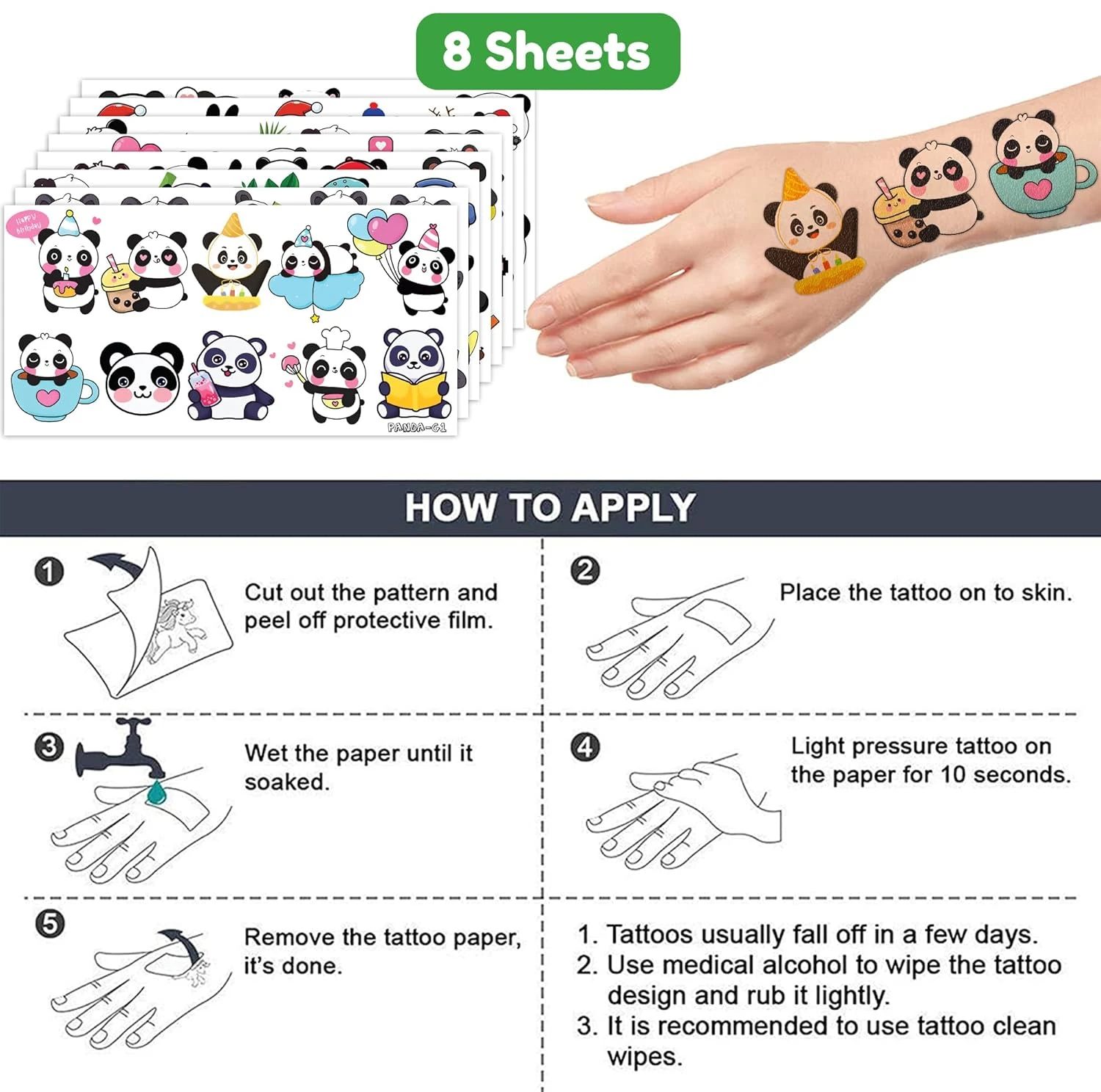 GENERIC Adorable Panda Temporary Tattoos: 8 Sheets, 80PCS, Perfect For Birthday Parties, Decorations, And Gifts For Kids - Cute Stickers For Girls And Boys, Classroom Prizes, Themed Christmas Fun 9 GENERIC Adorable Panda Temporary Tattoos: 8 Sheets, 80PCS, Perfect For Birthday Parties, Decorations, And Gifts For Kids - Cute Stickers For Girls And Boys, Classroom Prizes, Themed Christmas Fun - Image 7