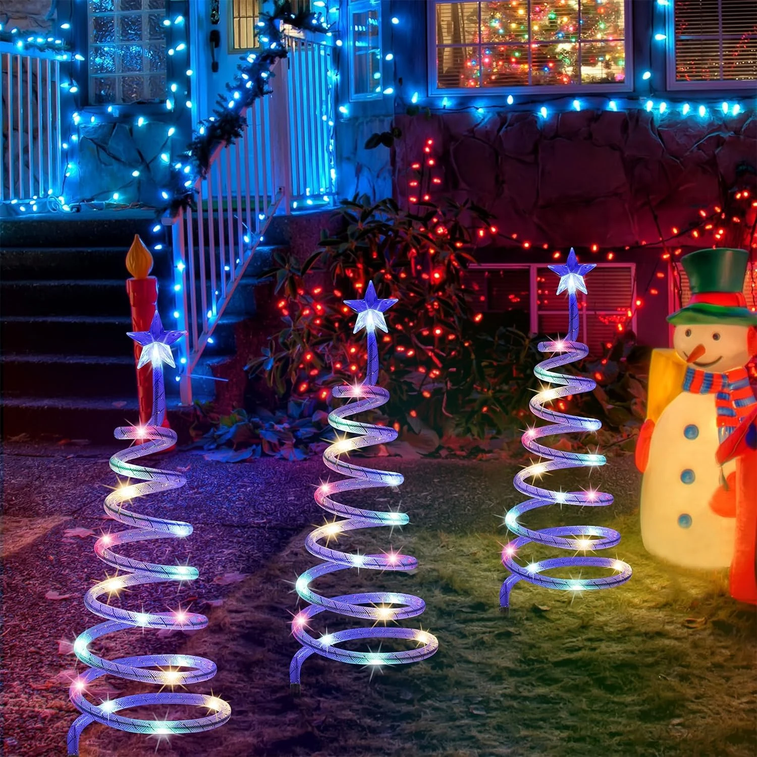 Juegoal Lighted Spiral Christmas Trees 3 Pcs, 15 Inch Outdoor Light Up Xmas Pathway Markers With Colorful Lights, 8 Modes & Timer, Battery Powered Christmas Path Lights For Patio Yard Walkway Driveway 5 Juegoal Lighted Spiral Christmas Trees 3 Pcs, 15 Inch Outdoor Light Up Xmas Pathway Markers With Colorful Lights, 8 Modes & Timer, Battery Powered Christmas Path Lights For Patio Yard Walkway Driveway - Image 3