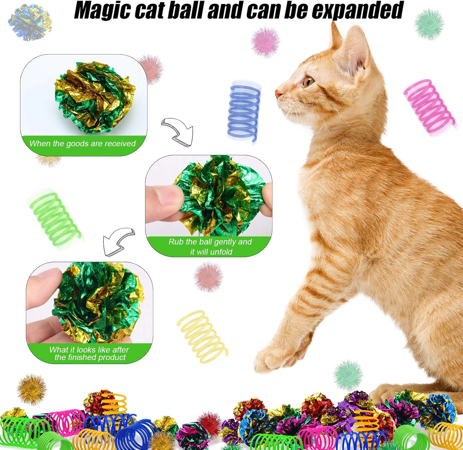 36 Pieces Cat Spiral Spring Christmas Toys Assorted Color Glitter Balls Sparkle Small Pom Pom Balls Colorful Kitten Crinkle Toys Cat Balls With Rustle Sound For Cats Kittens Playing Interacting 8 36 Pieces Cat Spiral Spring Christmas Toys Assorted Color Glitter Balls Sparkle Small Pom Pom Balls Colorful Kitten Crinkle Toys Cat Balls With Rustle Sound For Cats Kittens Playing Interacting - Image 6
