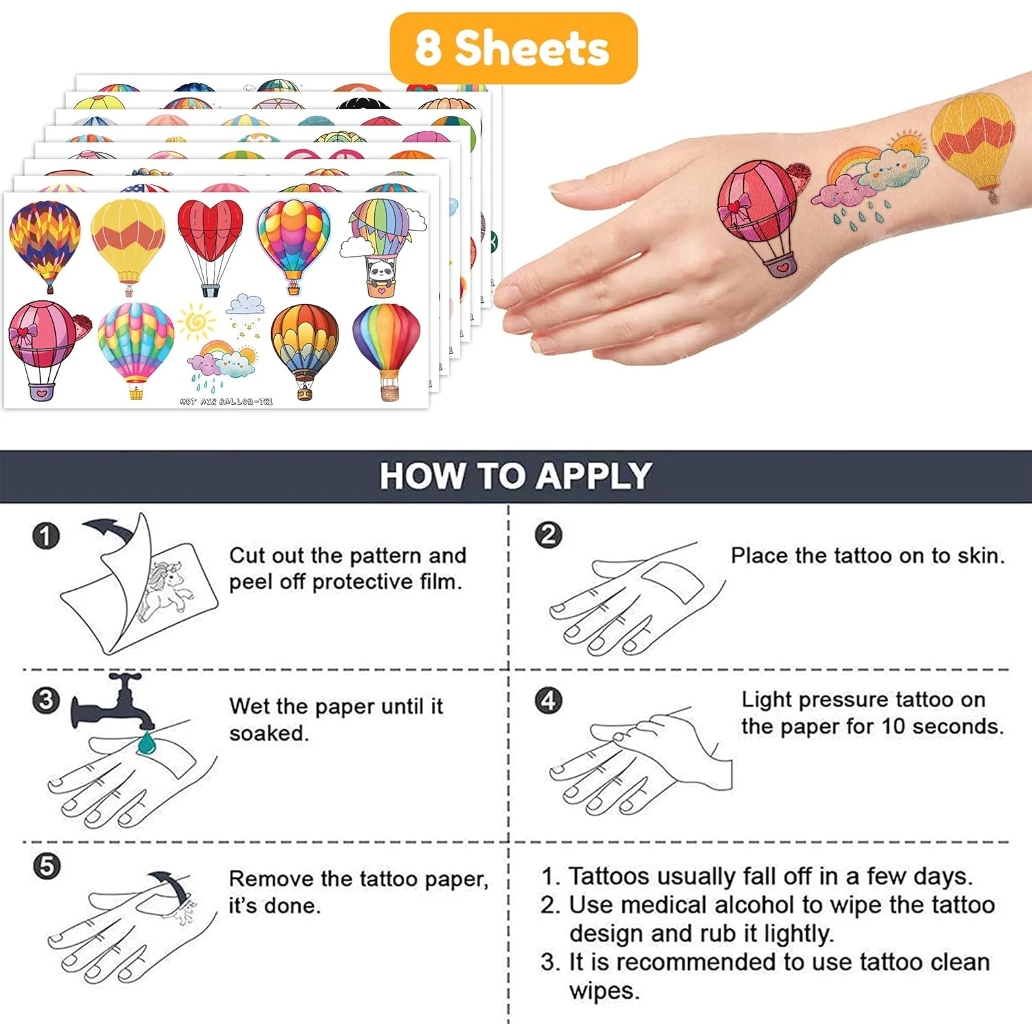 Hot Air Balloon Temporary Tattoos Stickers - 8 Sheets (92PCS) - Cute Designs For Kids - Birthday Party Decorations, Party Favors, Classroom Prizes, And Themed Christmas Gifts Ideals 9 Hot Air Balloon Temporary Tattoos Stickers - 8 Sheets (92PCS) - Cute Designs For Kids - Birthday Party Decorations, Party Favors, Classroom Prizes, And Themed Christmas Gifts Ideals - Image 7