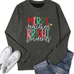 Christmas Teacher Sweatshirt Women Merry Bright Graphic Print Sweatshirt Crewneck Christmas Vacation Shirts -Xmas Mart Sales 81GikZNkvL. AC UL1500
