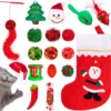 Whaline 17pcs Christmas Cat Toys Stocking Cat Stick 7 Cat Playing Balls Roller Bell 2 Mice Plush Snowman Plush Pepper Plush Christmas Tree Xmas Candy Pompoms Training Supplies For Pet