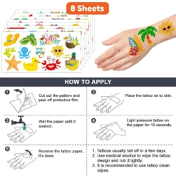 GENERIC Summer Temporary Tattoos Beach Theme Birthday Party Decorations Favors Supplies Pool Theme Cute Stickers 8 Sheets 96 PCS Tattoos For Kids Girls Boys Decor Class School Luau Carnival Christmas -Xmas Mart Sales 81HZYGBOXeL. SL1500