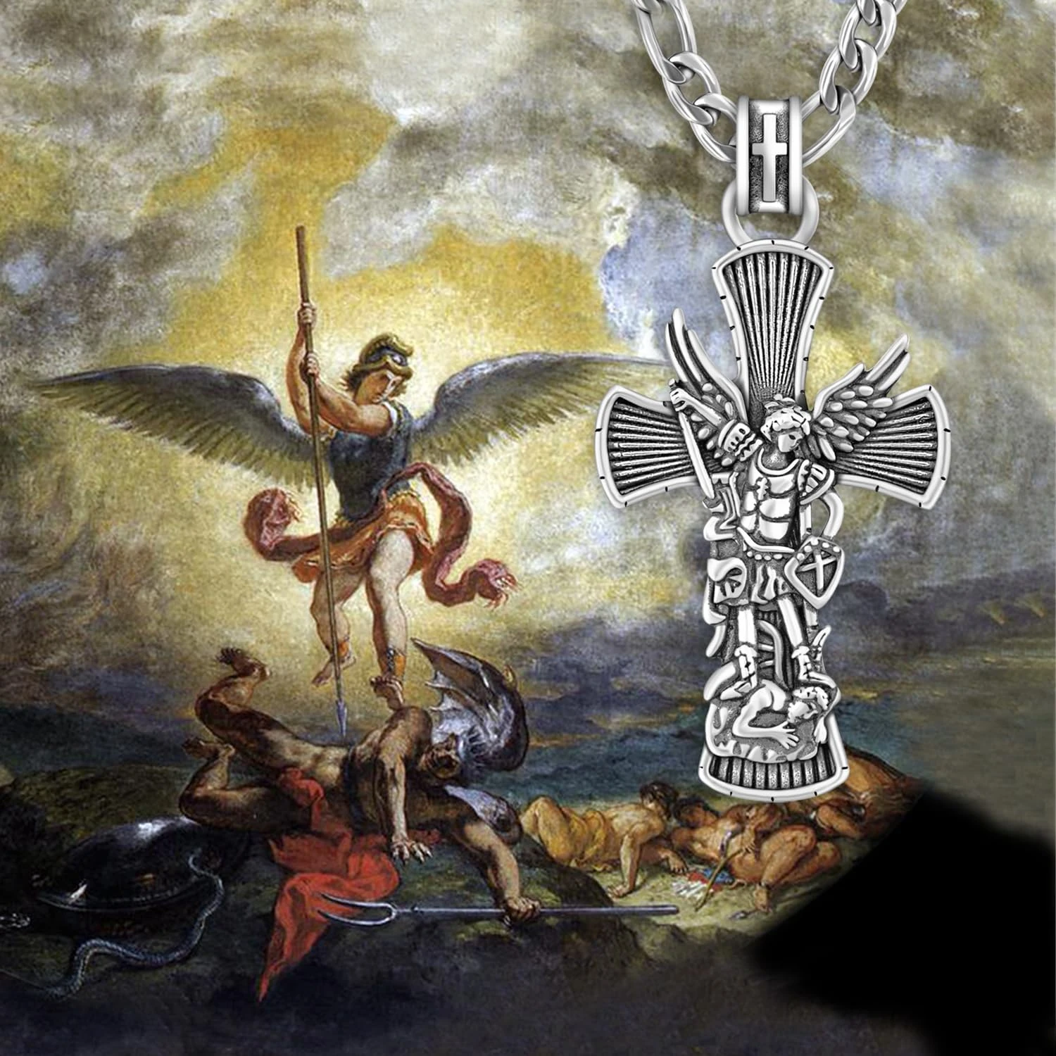 Jiulegufa St Michael Necklace For Men 925 Sterling Silver Cross Archangel Michael Necklace Protection Jewelry Gifts For Father Husband Birthday Christmas 22"+2" Chain 7 Jiulegufa St Michael Necklace For Men 925 Sterling Silver Cross Archangel Michael Necklace Protection Jewelry Gifts For Father Husband Birthday Christmas 22"+2" Chain - Image 5
