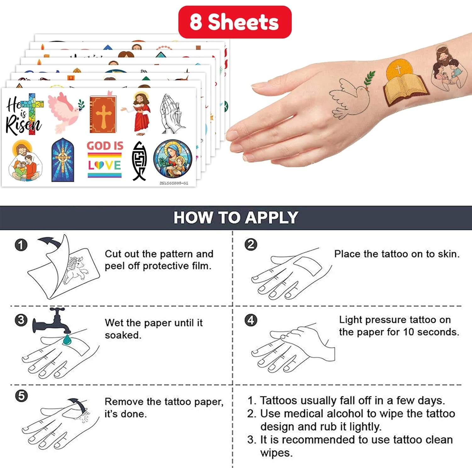 Religious Temporary Tattoos - 81 PCS Jesus Christian Bible Cross Christmas Themed Stickers For Kids Birthday Party Supplies Decorations Favors And Prizes - Cute Gifts For Boys And Girls Ideal School 9 Religious Temporary Tattoos - 81 PCS Jesus Christian Bible Cross Christmas Themed Stickers For Kids Birthday Party Supplies Decorations Favors And Prizes - Cute Gifts For Boys And Girls Ideal School - Image 7