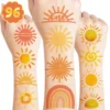 GENERIC Sun Tattoo Temporary Tattoos Theme Birthday Party Decorations Supplies Favors Cute Stickers 8 Sheets 96 PCS Gifts For Kids Boys Girls Classroom Rewards Prizes Christmas