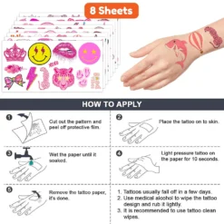 GENERIC 96PCS Preppy Pastel Pink Face Temporary Tattoos Birthday Party Decorations Supplies Favors Decor Cute Tattoo Stickers Gifts For Kids Girls Boys Class School Prizes Rewards Carnival Christmas -Xmas Mart Sales 81LiausvEL. SL1500