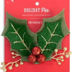 DEMDACO Holly Berry Red, Green, And Gold Tone Glittered 5 Inch Polyester Christmas Lapel Pin -Xmas Mart Sales 81LplqvqQaL. AC UL1500