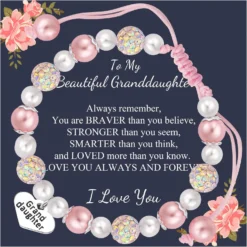 Sam & Molly Pink 𝐏𝐞𝐚𝐫𝐥 And Rhinestone Bracelet For Little Girls Granddaughter Daughter Niece Sweet Heart 𝐂𝐡𝐚𝐫𝐦 𝐁𝐫𝐚𝐜𝐞𝐥𝐞𝐭 For Girls Birthday Christmas Easter Gifts For Teen Girl