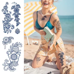 Aresvns Temporary Tattoo For Women, Semi-Permanent Tattoos Waterproof Long-Lasting 2 Weeks, Dark Blue Realistic Flower Fake Tattoos Christmas Gift -Xmas Mart Sales 81MoMT5oeAL. SL1500