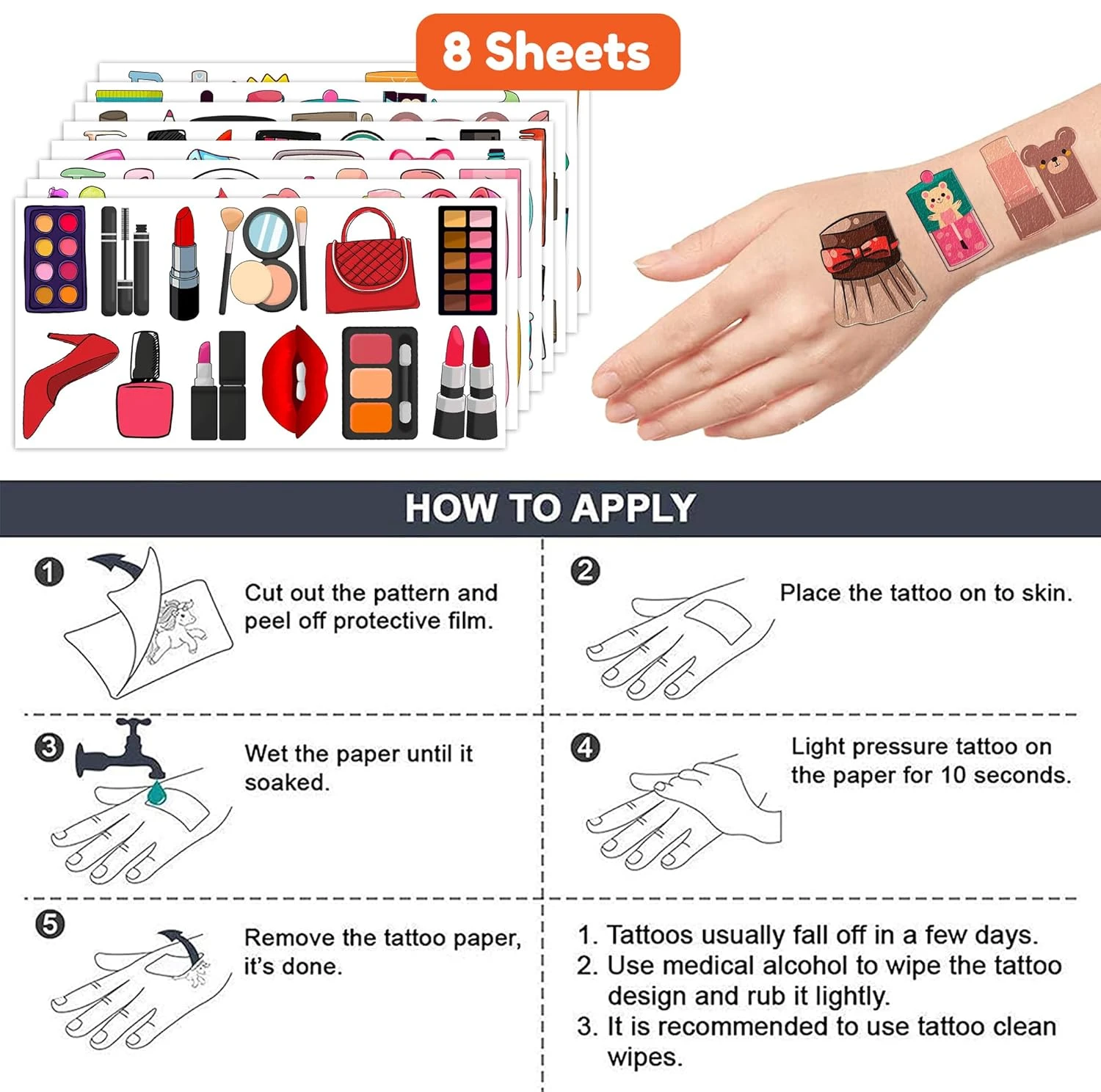 GENERIC 96 PCS Spa Makeup Temporary Tattoo Stickers Theme Birthday Party Decorations Supplies Favors Decor Cute Beauty Cosmetic Nail Tattoos Sticker Gifts For Kids Girls Women School Prizes Carnival Christmas 9 GENERIC 96 PCS Spa Makeup Temporary Tattoo Stickers Theme Birthday Party Decorations Supplies Favors Decor Cute Beauty Cosmetic Nail Tattoos Sticker Gifts For Kids Girls Women School Prizes Carnival Christmas - Image 7