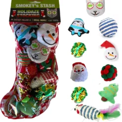 Smokey's Stash Christmas Cat Toys Stocking Catnip Toys Sisal Rope Kitten Toys For Cats