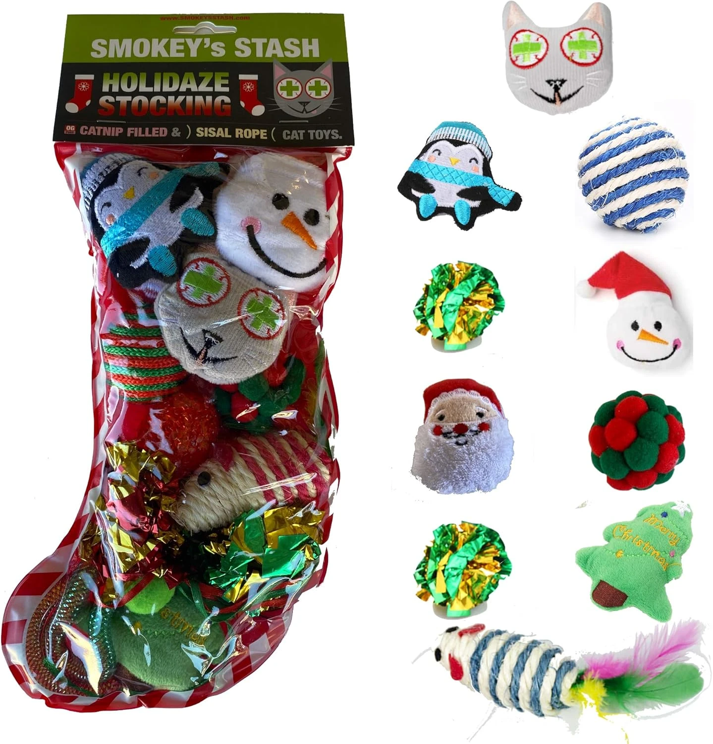 Smokey's Stash Christmas Cat Toys Stocking Catnip Toys Sisal Rope Kitten Toys For Cats 3 Smokey's Stash Christmas Cat Toys Stocking Catnip Toys Sisal Rope Kitten Toys For Cats