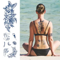 Aresvns Temporary Tattoo For Women, Semi-Permanent Tattoos Waterproof Long-Lasting 2 Weeks, Dark Blue Realistic Flower Fake Tattoos Christmas Gift -Xmas Mart Sales 81QbD711HBL. SL1500