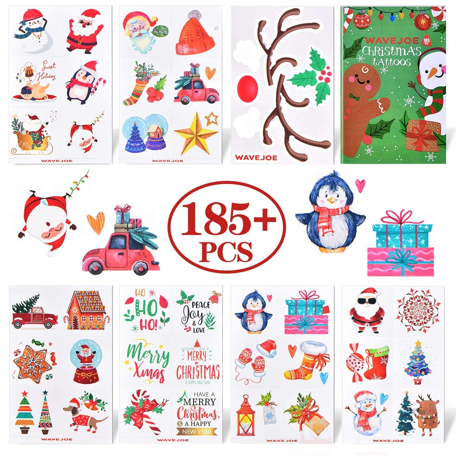 WAVEJOE 185+PCS Christmas Temporary Tattoos For Kids Stocking Stuffers, Watercolor Style Xmas Holiday Decals Goodie Gift Party Favors 3 WAVEJOE 185+PCS Christmas Temporary Tattoos For Kids Stocking Stuffers, Watercolor Style Xmas Holiday Decals Goodie Gift Party Favors