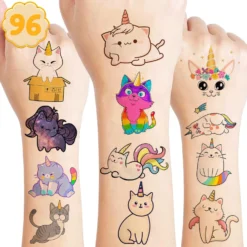 GENERIC Caticorn Temporary Tattoos Birthday Party Supplies Decorations 96PCS Cat Unicorn Tattoos Stickers Cute Party Favors Kids Girls Boys Gifts Classroom School Prizes Themed Christmas