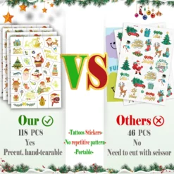 Christmas Temporary Tattoo - 118 Glitter Style Fake Tattoos For Kids, Gift Stickers With Santa Claus/Xmas Tree/Reindeer/Snowman,Fit Boys And Girls Birthday Party Family Gathering Deco -Xmas Mart Sales 81TAeMRoYUL. SL1500