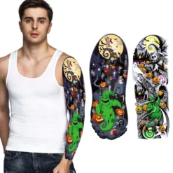 Konsait 12 Sheets Nightmare Before Christmas Large Full Arm Temporary Tattoos,Tumbler Tattoo, Temporary Sleeve Tattoos, Black Body Art Stickers Arm Tattoo For Kids Adults Halloween Party, Masquerade