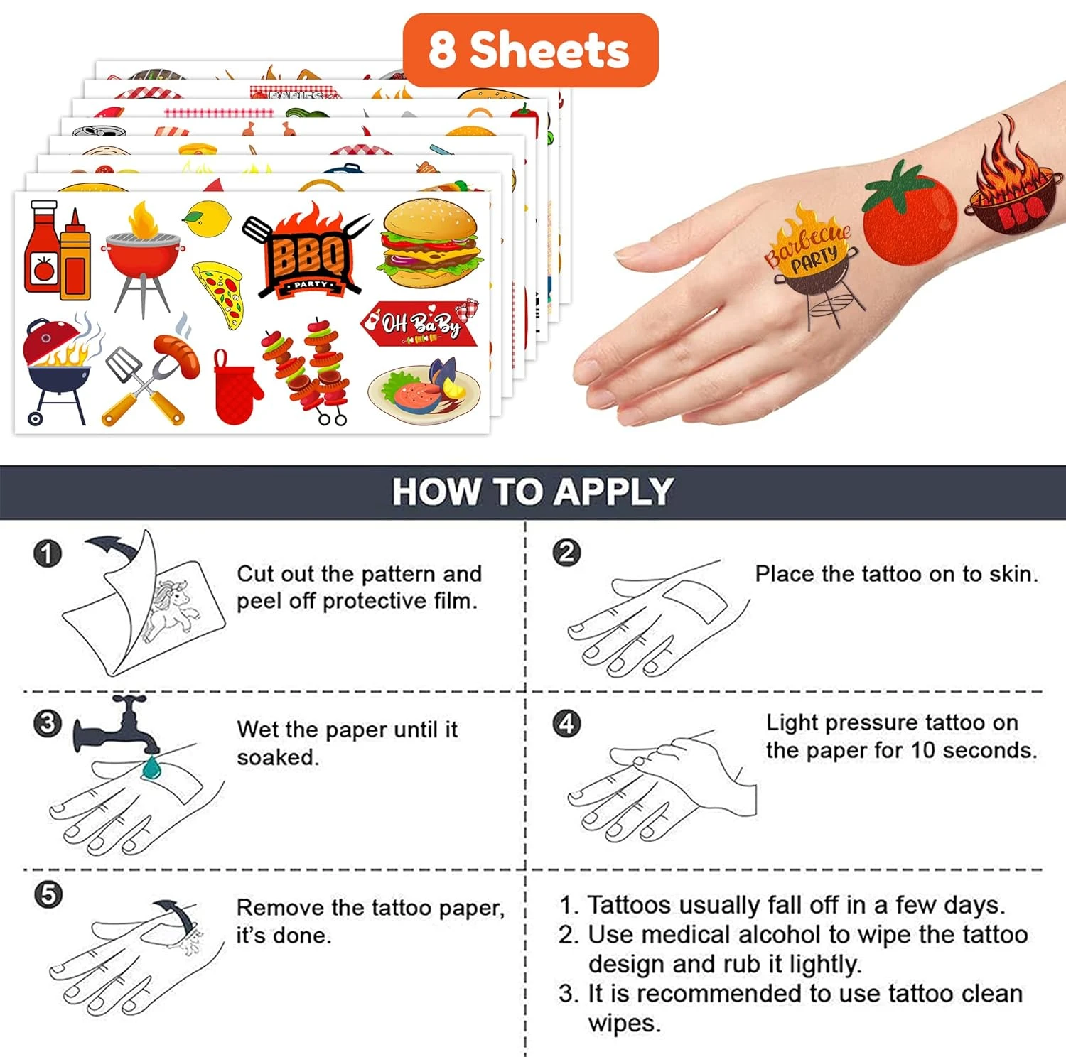 GENERIC BBQ Temporary Tattoos Baby Shower Birthday Party Decorations Favors Supplies Baby Q Theme Cute Stickers 8 Sheets 96 PCS Camp Tattoos For Kids Girls Boys Decor Class School Luau Carnival Christmas 9 GENERIC BBQ Temporary Tattoos Baby Shower Birthday Party Decorations Favors Supplies Baby Q Theme Cute Stickers 8 Sheets 96 PCS Camp Tattoos For Kids Girls Boys Decor Class School Luau Carnival Christmas - Image 7