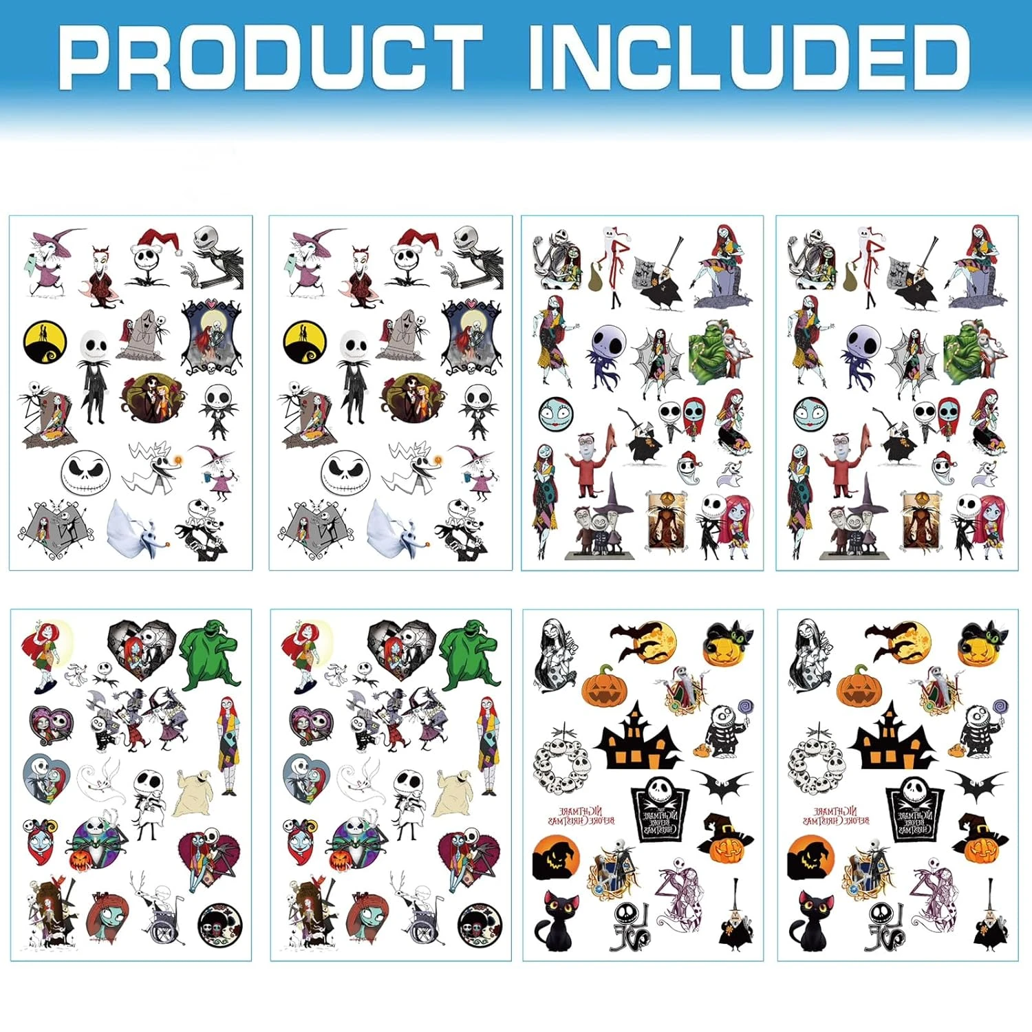 Nightmare Before Christmas Party Supplies,8 Sheets 100Pcs Jack And Sally Temporary Tattoos Party Favors,Removable Skin Safe, Fake Tattoo Stickers For Halloween Party Gifts Favor Supplies 4 Nightmare Before Christmas Party Supplies,8 Sheets 100Pcs Jack And Sally Temporary Tattoos Party Favors,Removable Skin Safe, Fake Tattoo Stickers For Halloween Party Gifts Favor Supplies - Image 2