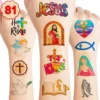Religious Temporary Tattoos - 81 PCS Jesus Christian Bible Cross Christmas Themed Stickers For Kids Birthday Party Supplies Decorations Favors And Prizes - Cute Gifts For Boys And Girls Ideal School