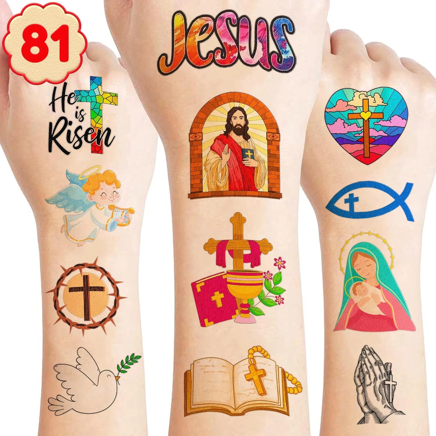 Religious Temporary Tattoos - 81 PCS Jesus Christian Bible Cross Christmas Themed Stickers For Kids Birthday Party Supplies Decorations Favors And Prizes - Cute Gifts For Boys And Girls Ideal School 3 Religious Temporary Tattoos - 81 PCS Jesus Christian Bible Cross Christmas Themed Stickers For Kids Birthday Party Supplies Decorations Favors And Prizes - Cute Gifts For Boys And Girls Ideal School